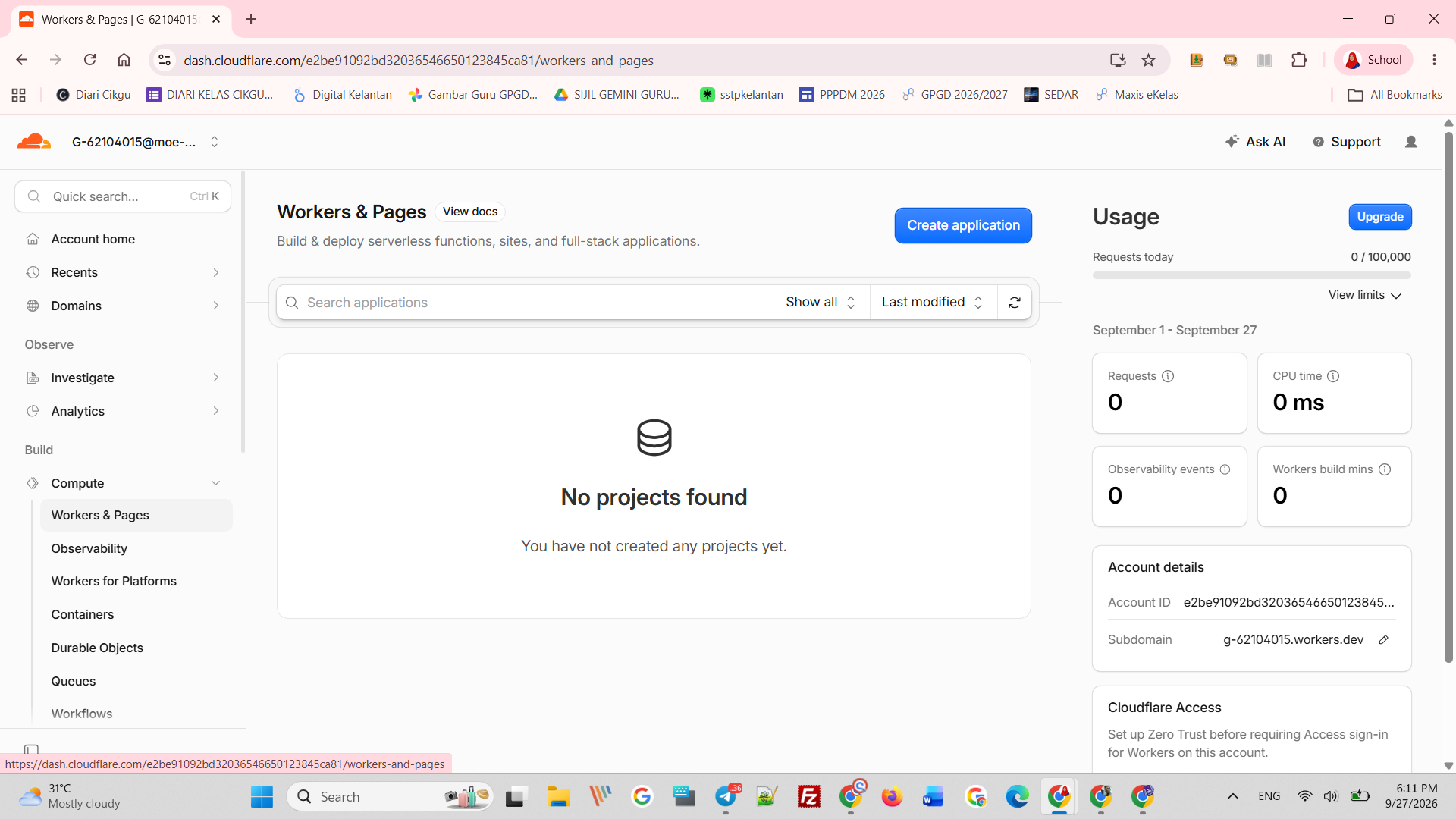 Create application button