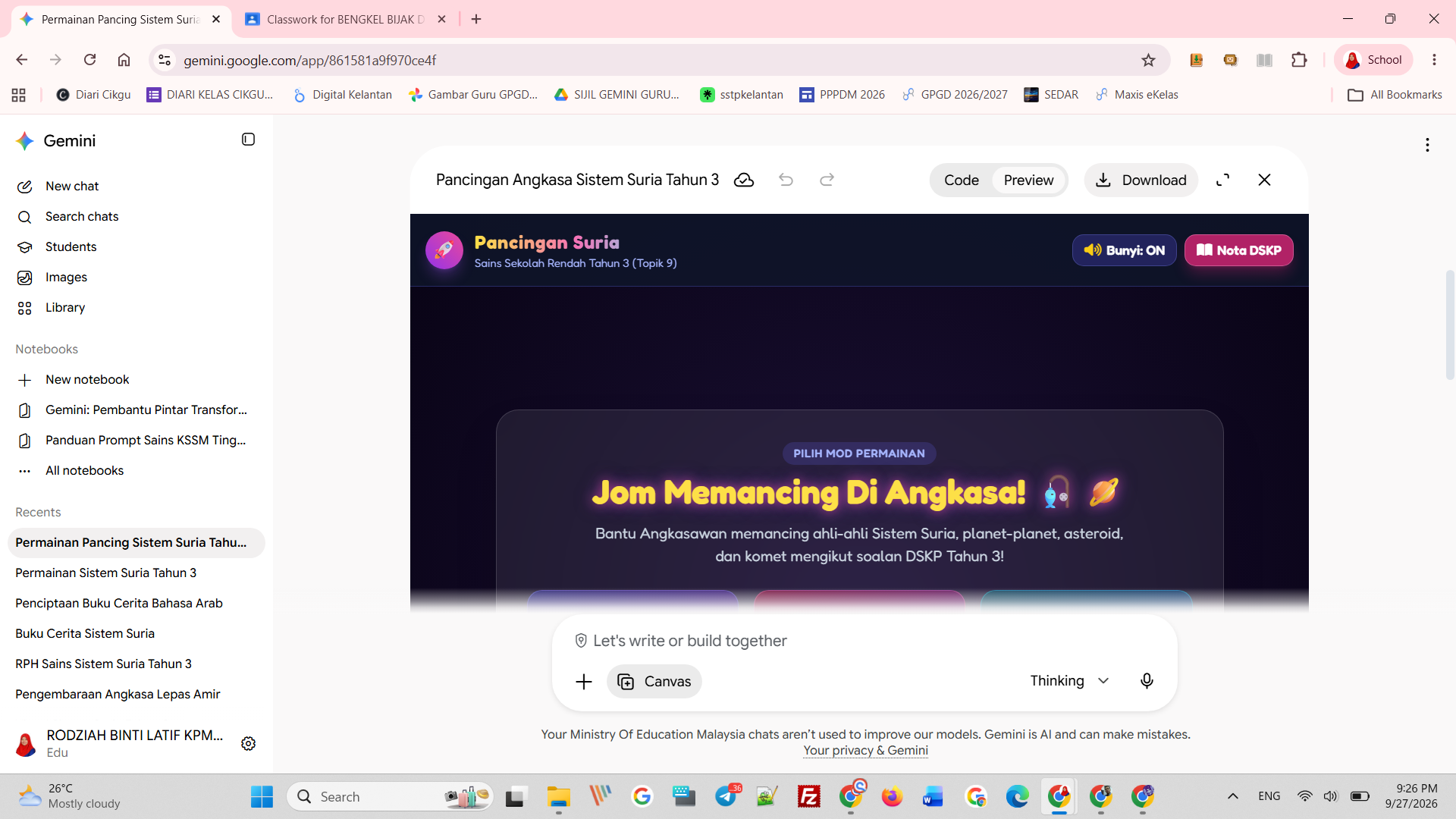 Pratonton game dalam Canvas