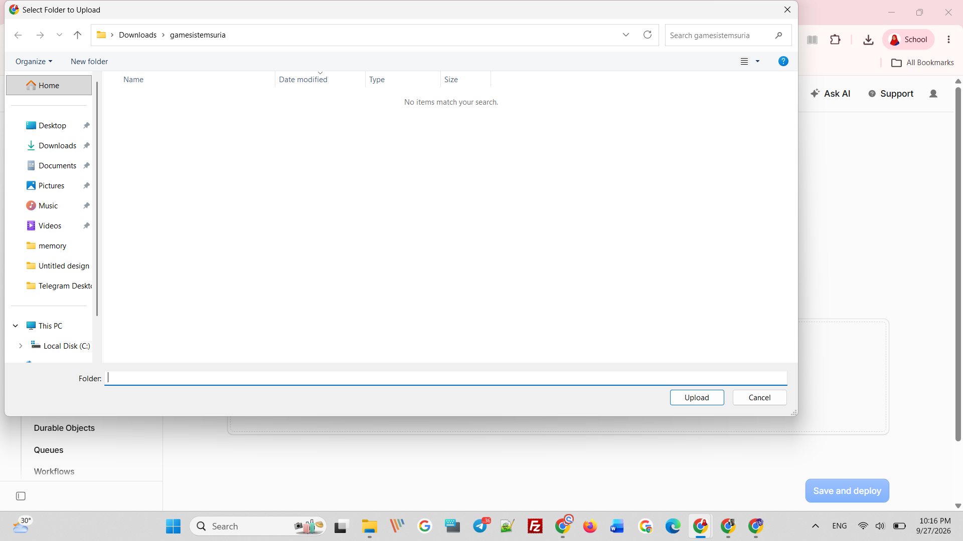 Pilih folder untuk update